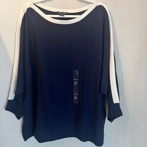 Nautica Jeans Love Knot Navy Beige Stripe Boat Neck Sweater Top| XXL